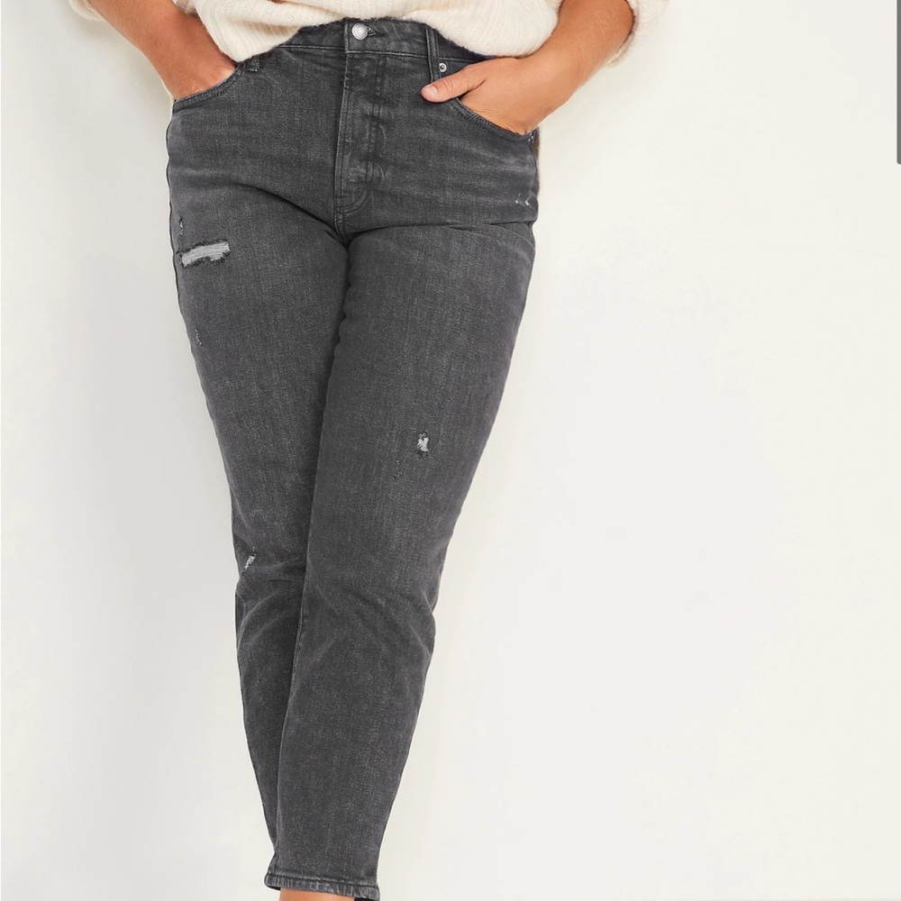 OLD NAVY High-Waisted O.G. Straight Ripped‎ Black Ankle Jeans